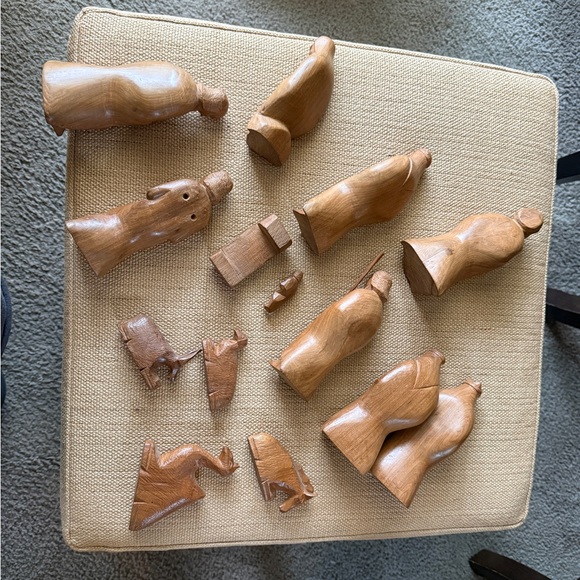 Hand-Carved Wooden Nativity Set – Rustic Figures, READ Description - Picture 2 of 5